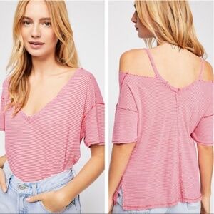 NWOT Free People Striped Off The Shoulder Tee | Slouchy Boho Top